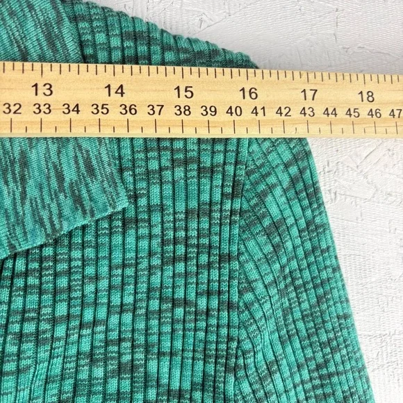 Rue21 Teal Ribbed Knit Collared V-Neck  Long Sleeve Sweater XL Grunge Punk 90s - Picture 3 of 6